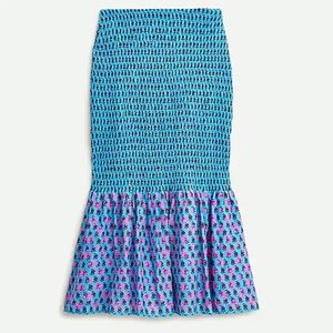 JCREW Smocked skirt in layered block print - MONACO BLUE IRIS, NEW WITHOUT TAGS